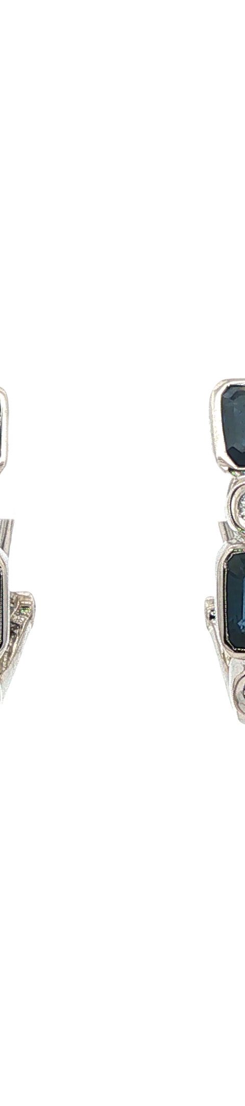 Vintage 18K White Gold Stud Earrings with Sapphire and Diamond